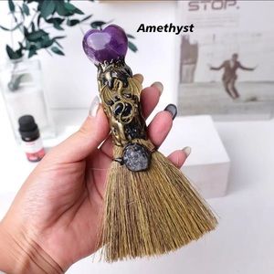 Natural Crystal Love Heart Amethyst Magic Broom Gem Reiki Healing